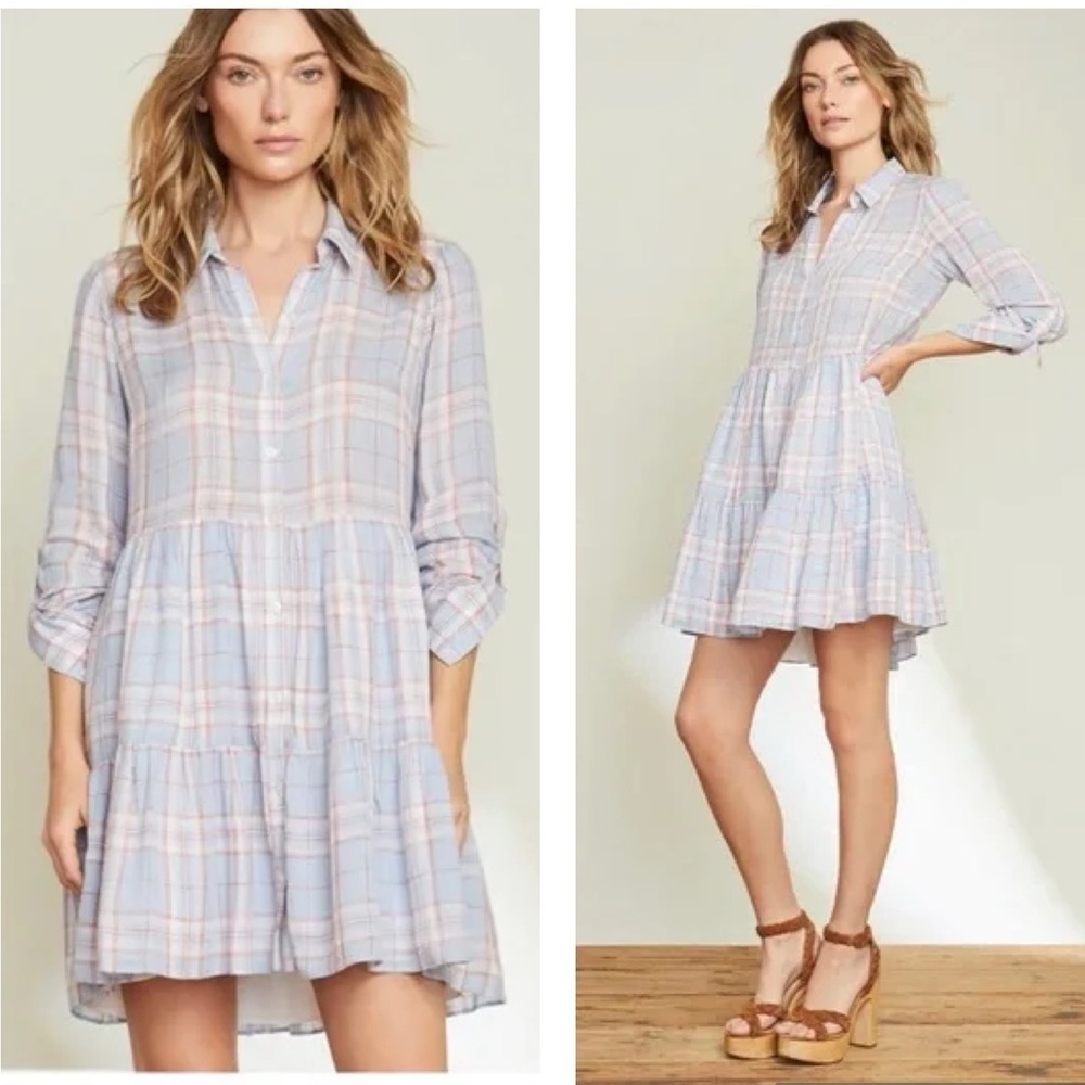 Veronica Beard Jemila Plaid Tiered shirt dress size S